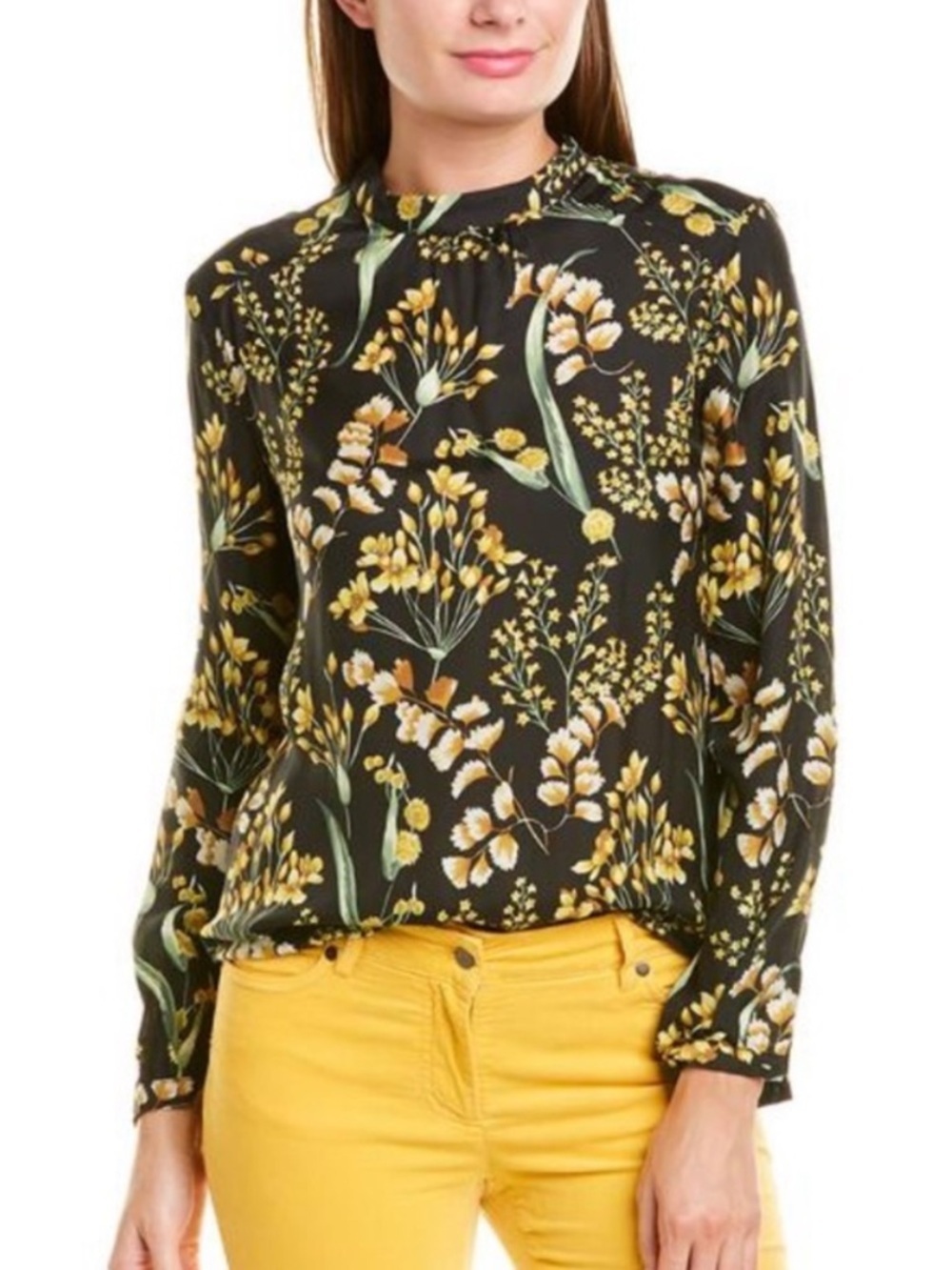 J. MCLAUGHLIN ELODIE SPRING FLORAL SILK BLEND TIE NECK BLOUSE TOP